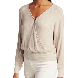 L’AGENCE Ribbed Wrap Front Sweater Oatmeal V-Neck Long Sleeve Women’s Large